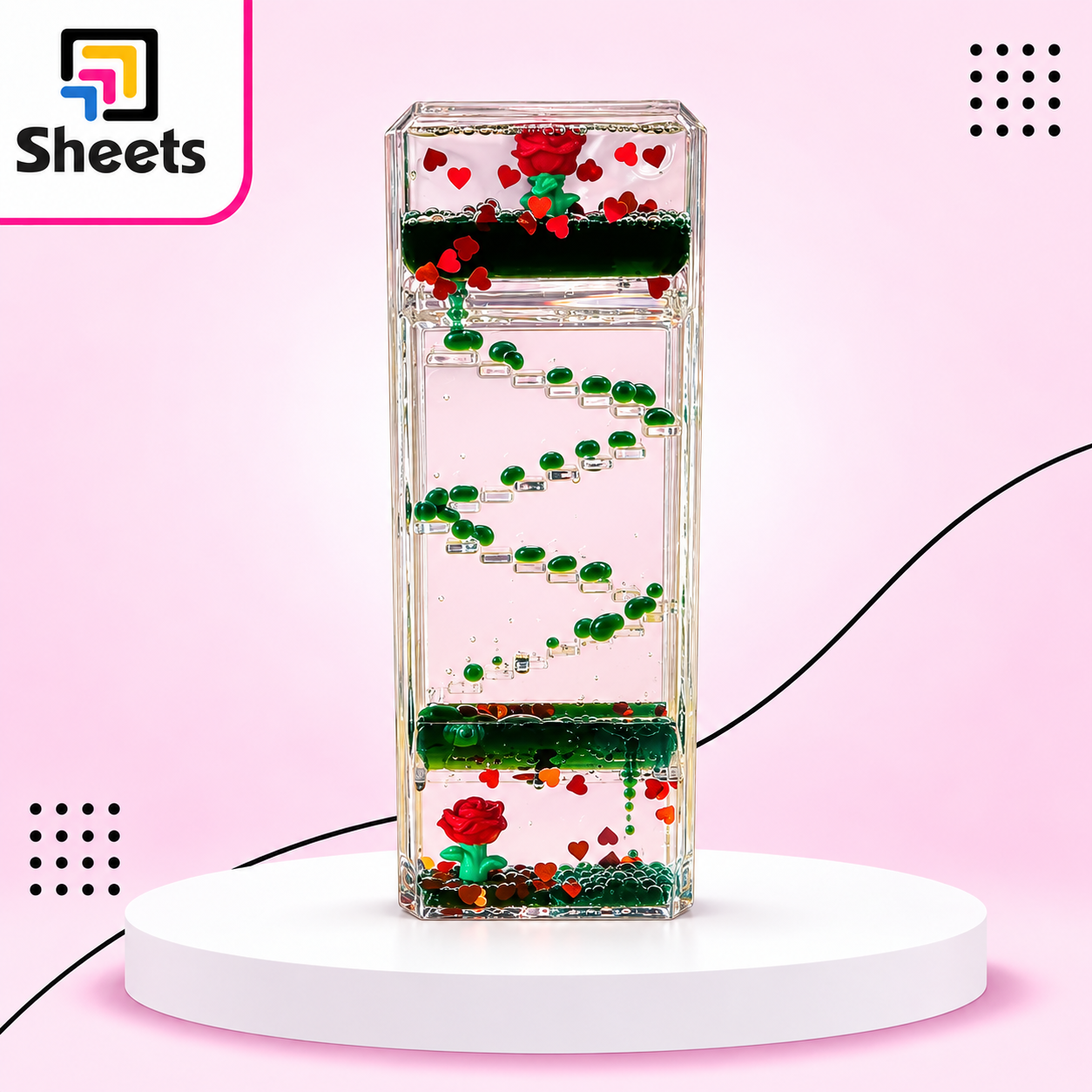8504 - ( كود 8504 ) - ( القسم Gift Shop ) - ( الصنف Glass Water Decore-1 ) سعر البيع 230 (2) Red Rose Liquid Motion Decoration – Clear & Green - Image 1