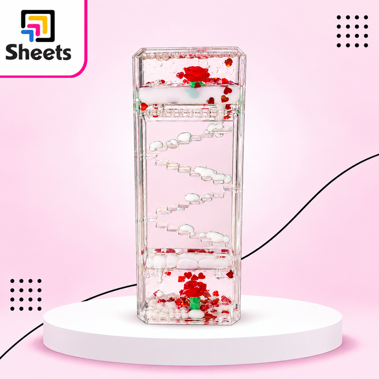 8504 - ( كود 8504 ) - ( القسم Gift Shop ) - ( الصنف Glass Water Decore-1 ) سعر البيع 230 Red Rose Liquid Motion Decoration – Clear & White - Image 1