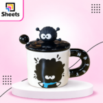 Porcelain Big Hand Mug with Spoon & Cover – Black & White