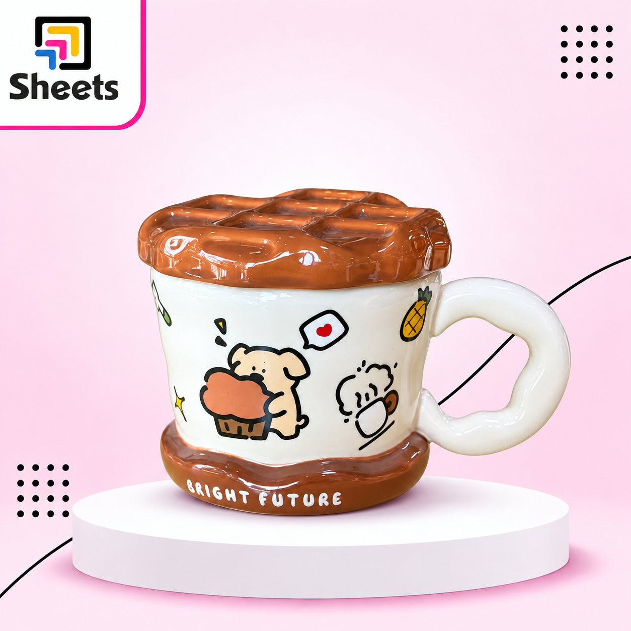 8547 - ( كود 8547 ) - ( القسم Gift Shop ) - ( الصنف Porcelain Mug Waffle ) سعر البيع 395 Porcelain Waffle Mug – Beige & Brown - Image 1