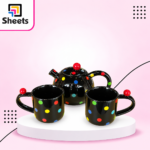 Porcelain Tea Set – Black with Colorful Dots - Image 2