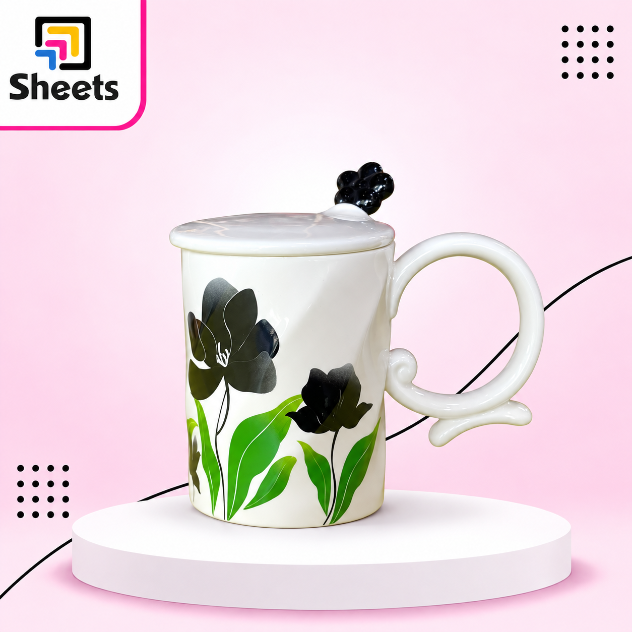 8572 - ( كود 8572 ) - ( القسم Gift Shop ) - ( الصنف Flower Cover Mug ) سعر البيع 350 Flower Cover Mug – White with Floral Design - Image 1