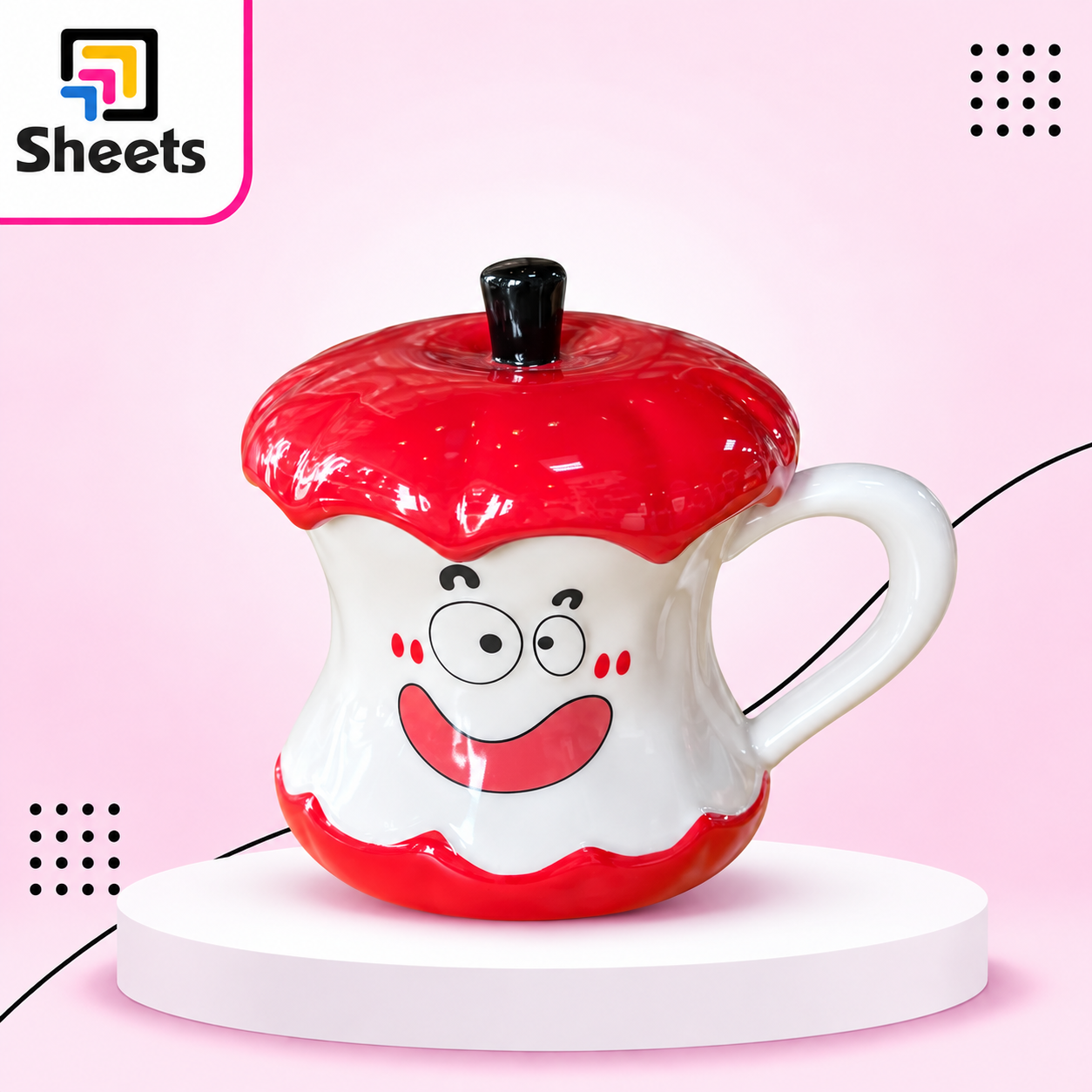 8573 - ( كود 8573 ) - ( القسم Gift Shop ) - ( الصنف Half an apple Mug ) سعر البيع 410 Half an Apple Mug – Red & White - Image 1