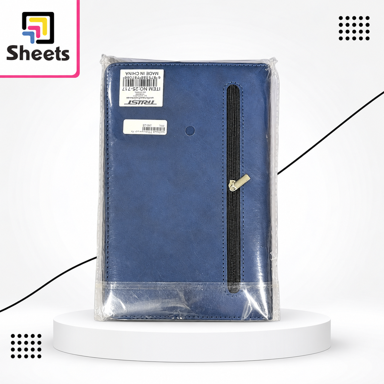 9561 - ( كود 9561 ) - ( القسم ادوات مكتبية ) - ( الصنف notebook جلد جيب سوسته 717 ) سعر البيع 180 Leather Notebook with Zipper Pocket (Blue) - Image 1