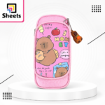 Cute Honey Bear Fabric Pencil Case with 2 Zippers & Pocket – Pink