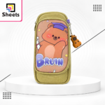 Brown Bear Fabric Pencil Case with 2 Zippers & Pocket
