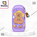 Purple Bear Fabric Pencil Case with 2 Zippers & Pocket