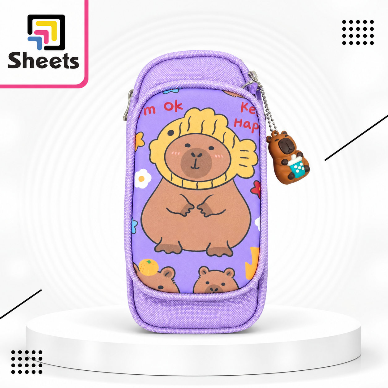 9679 - ( كود 9679 ) - ( القسم ادوات مكتبية ) - ( الصنف مقلمه قماش 2 سوسته وجيب ) سعر البيع 210 (3) Purple Bear Fabric Pencil Case with 2 Zippers & Pocket - Image 1