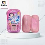 Wide 3D Princess Pencil Case with Calculator – Pink