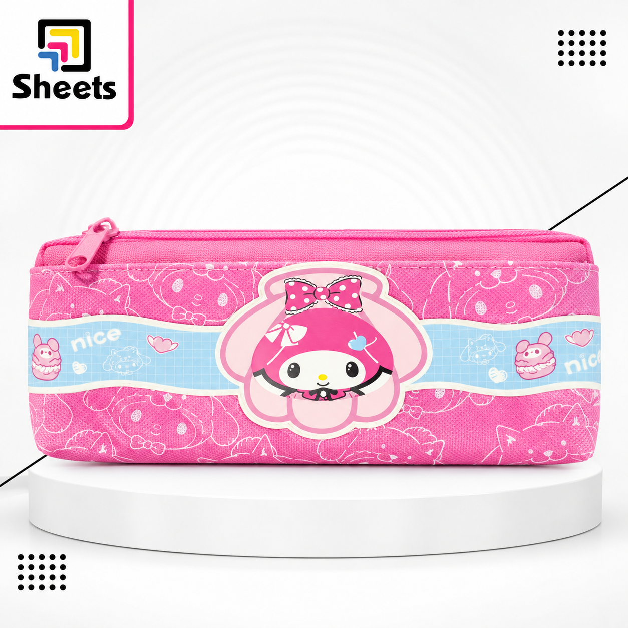9682 - ( كود 9682 ) - ( القسم ادوات مكتبية ) - ( الصنف مقلمه قماش 2 سوسته ) سعر البيع 185 (3) My Melody Hot Pink Fabric Pencil Case – Double Zipper - Image 1