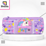 Unicorn Sweet Smile Fabric Pencil Case – 2 Zippers (Purple)
