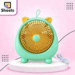 Cooling Fan – Mint Green & Yellow Cat Design