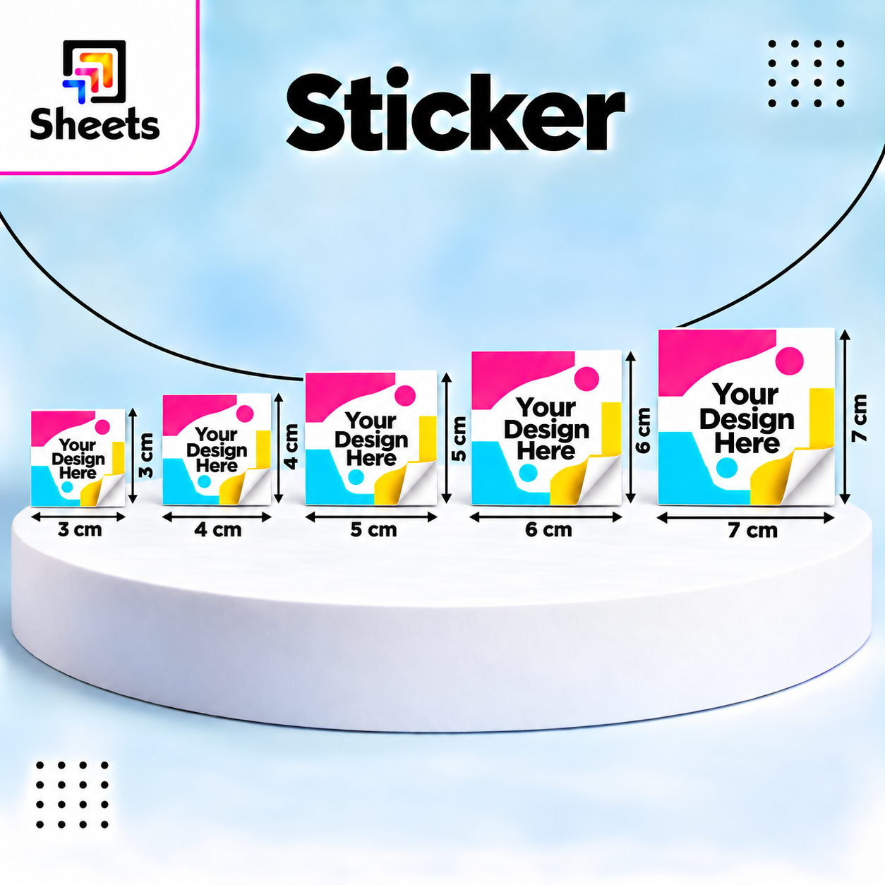 Five branded square stickers in graduated sizes Square Sticker - Image 1