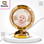 Electric Magic Resin Mirror Photo Frame – Round Gold Design with Stand - Image 2