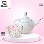 Astronaut Moon Tea Pot with Glass Cup – White Space Design - Image 2